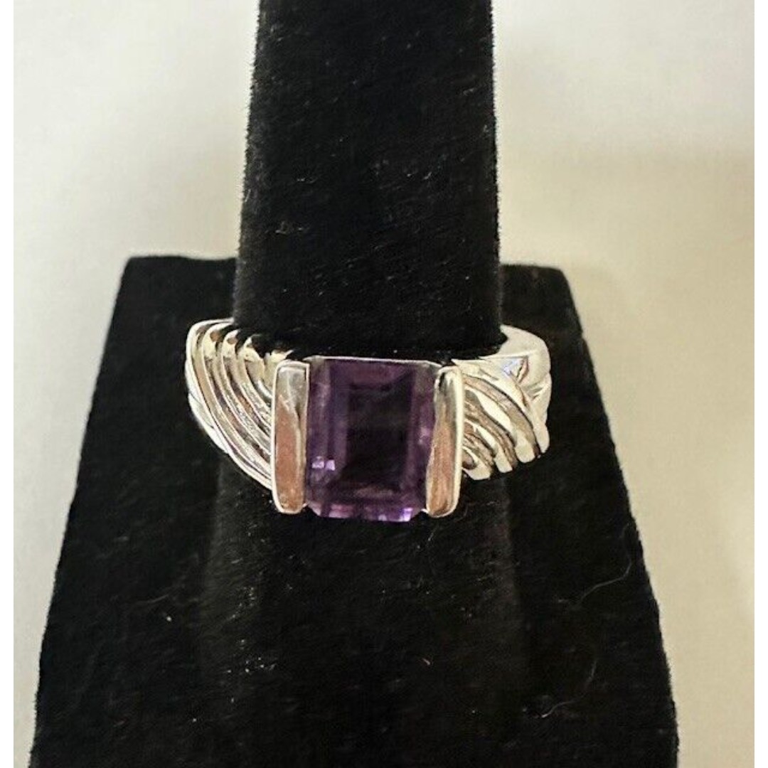Sterling Silver 925 Amethyst Womens Size 5.75 Purple Stone Channel Set