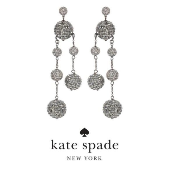 Kate Spade Womens CZ Pave Silver Asymmetrical Ball Dangle drop Earrings NWT
