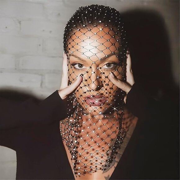 Rhinestone Hollow Out Head Piece Beanies Elastic Full Coverage Fashion Accents