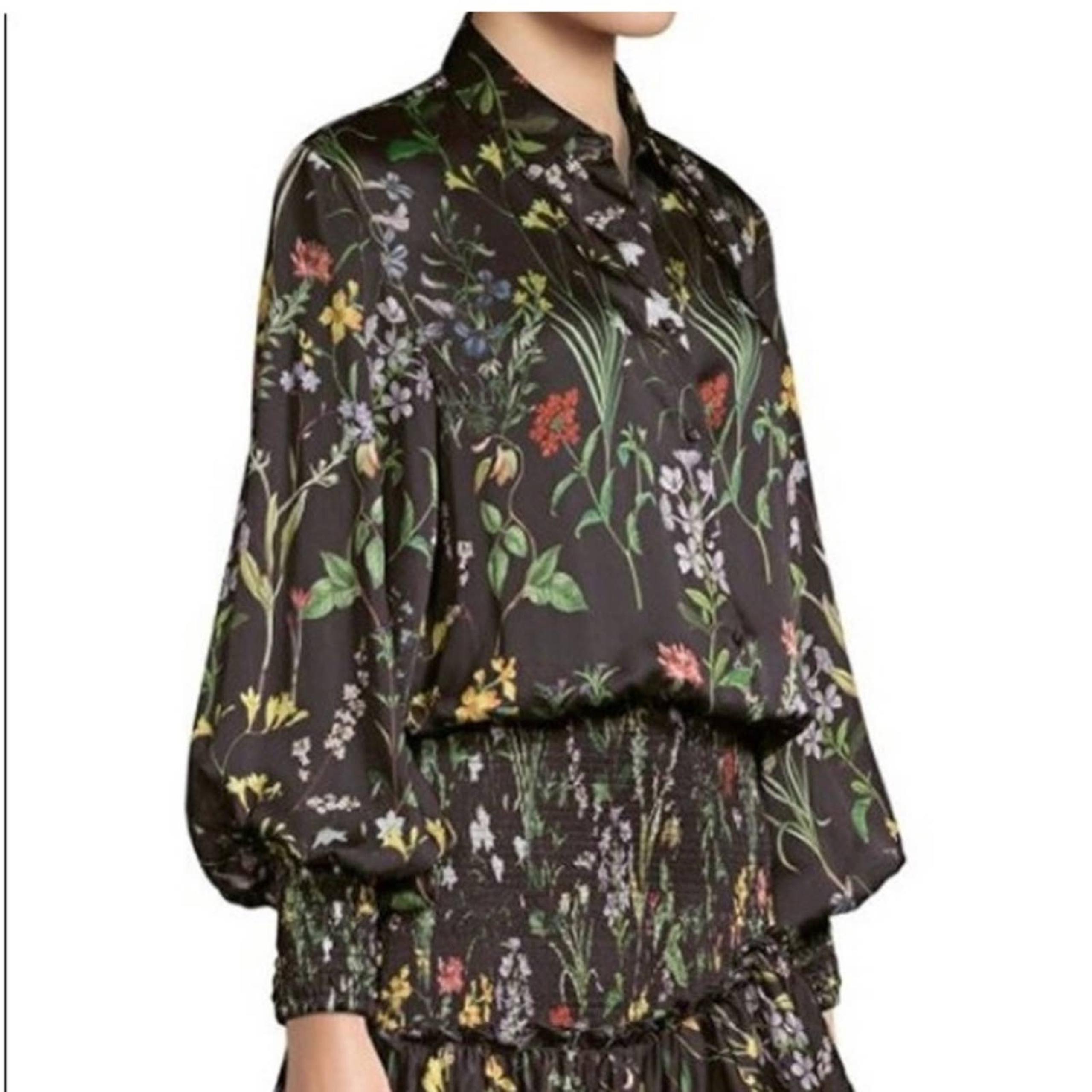 Alexis  Rianna Long Sleeve Floral Dress Black flounce botanical Medium