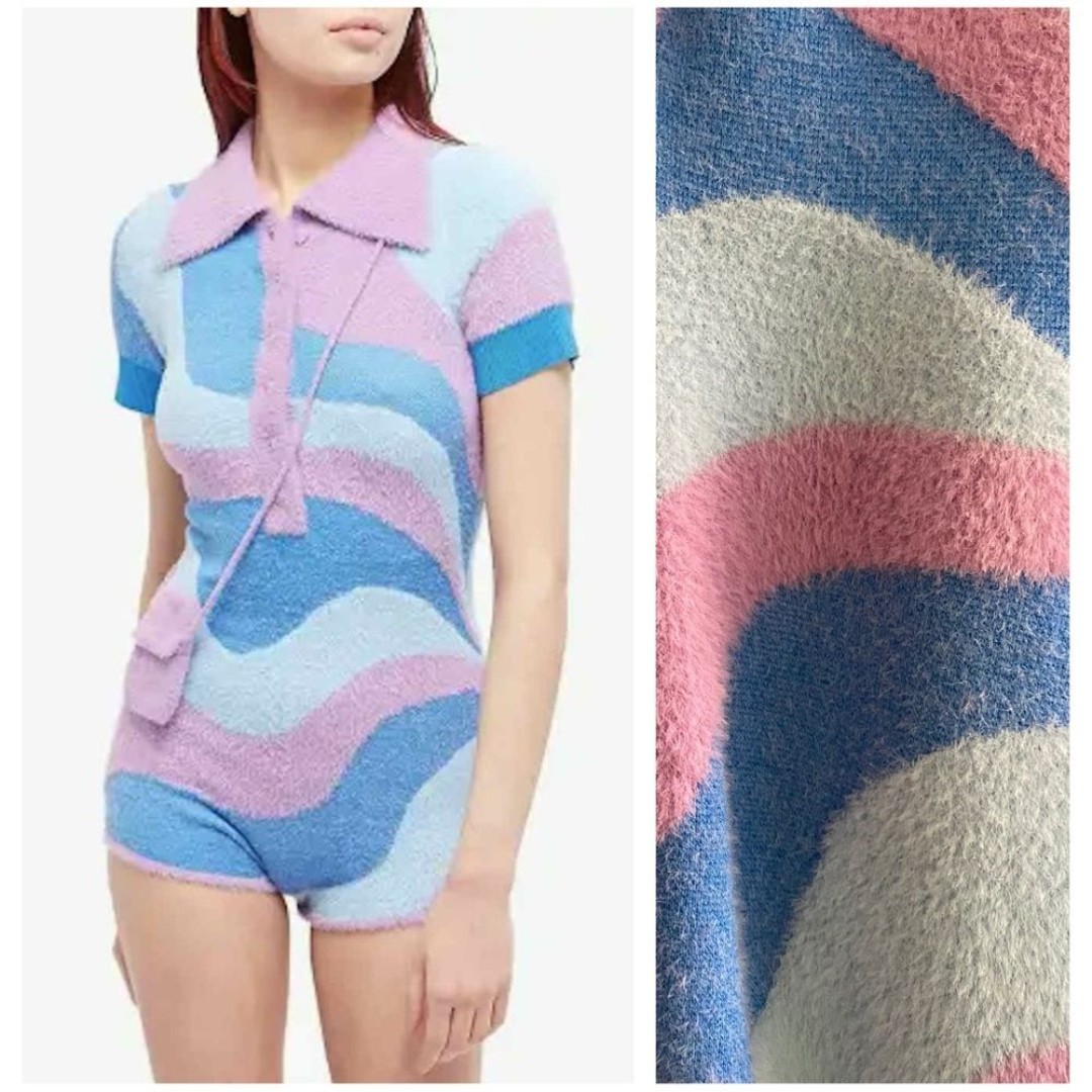 House of Sunny Purple Blue Retro Fuzzy Good Vibrations Bodysuit