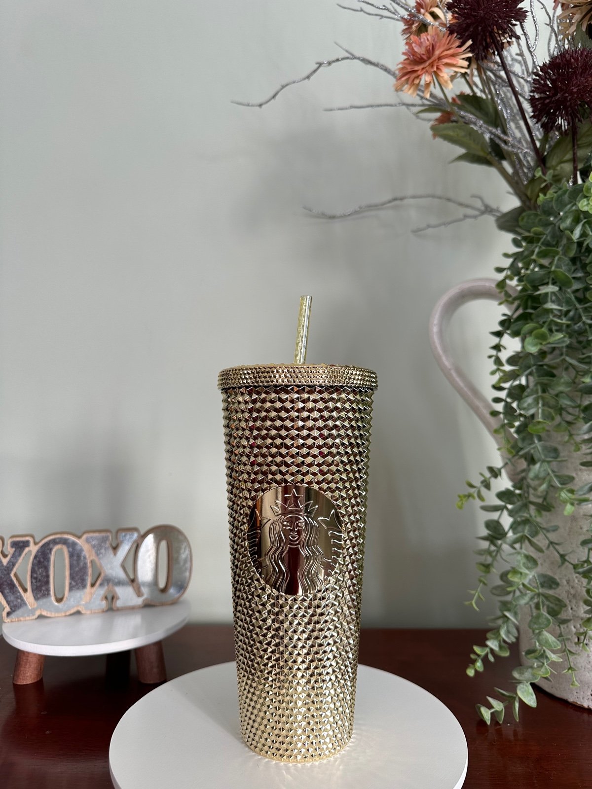 Starbucks venti gold Christmas holiday 2022 studded tumbler cup