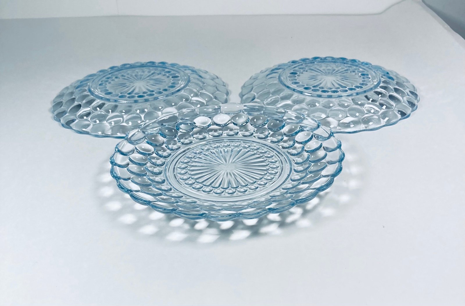 Anchor Hocking Blue Sapphire Bubble Glass Dessert Plates -Vintage 1940s Set of 3