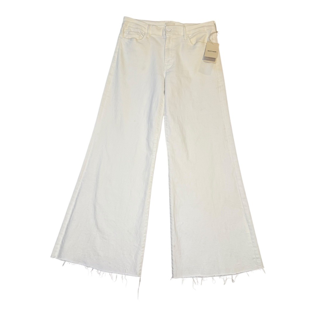 NEW MOTHER The Roller Fray Wide Leg Jeans Raw Hem White Denim Size 10 (30)