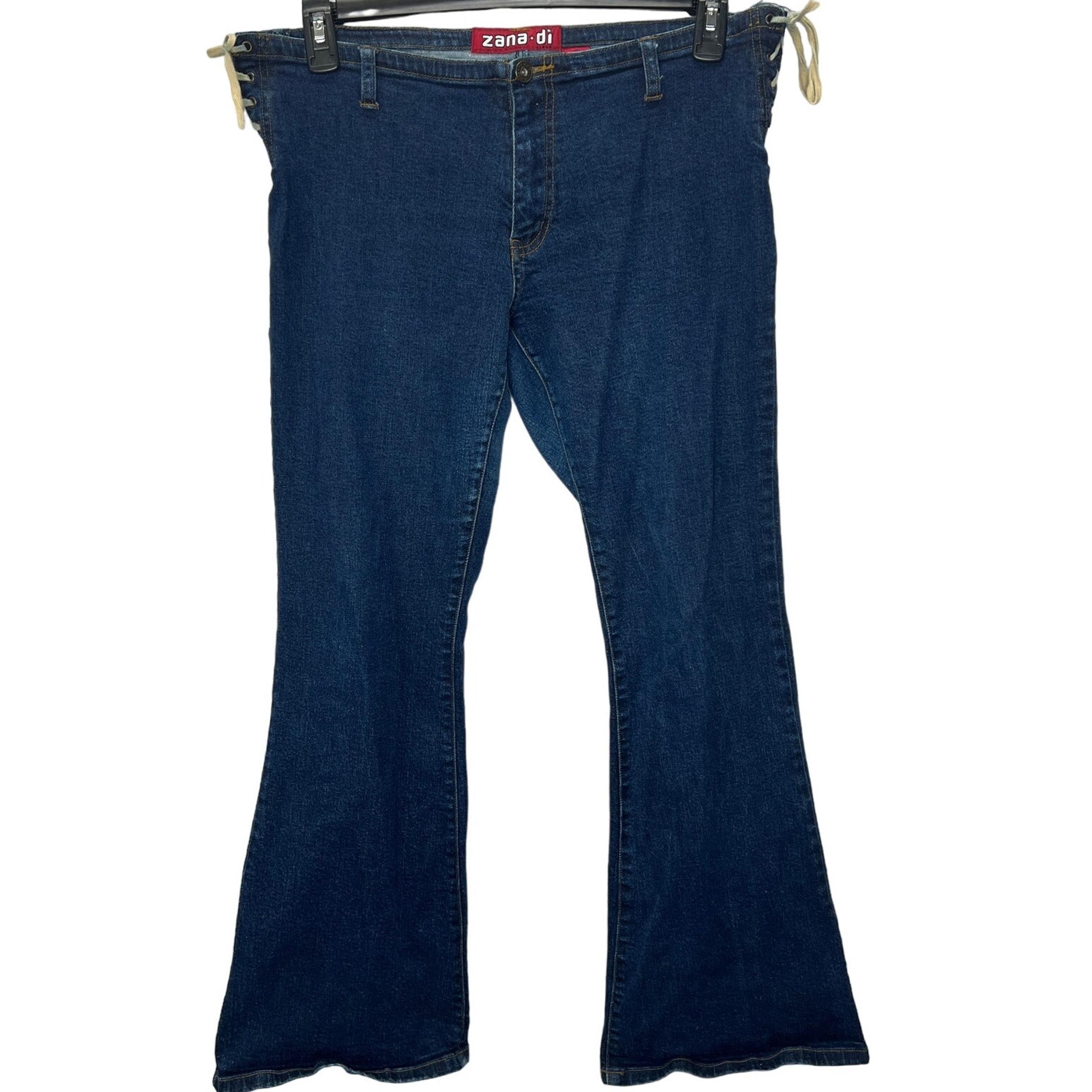 Vintage Y2K Zana Di Flare Jeans Side Lace Up Tie Size 13 Stretch Dark Wash Low