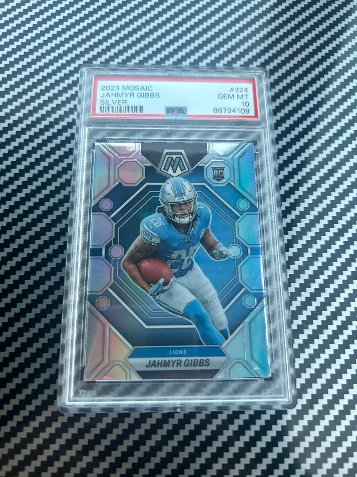 PSA 10 Jahmyr Gibbs silver mosaic rookie card