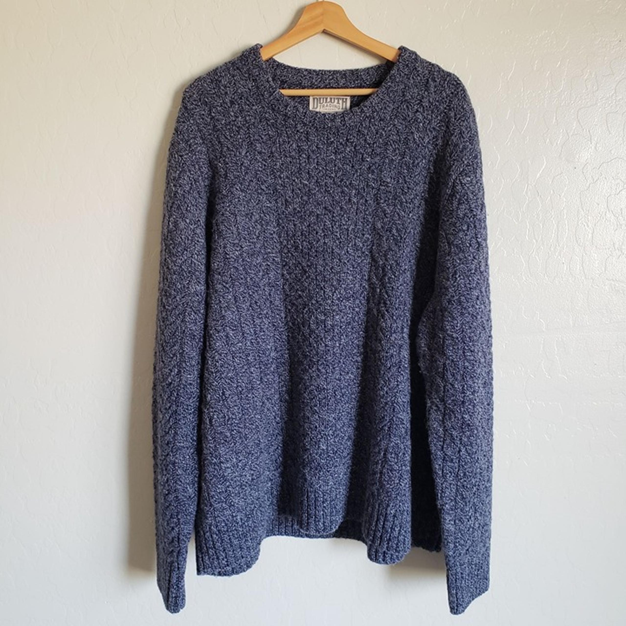 Duluth Trading Co 100% Shetland Wool Cable Knit Fisherman Sweater Blue Men's 2XL