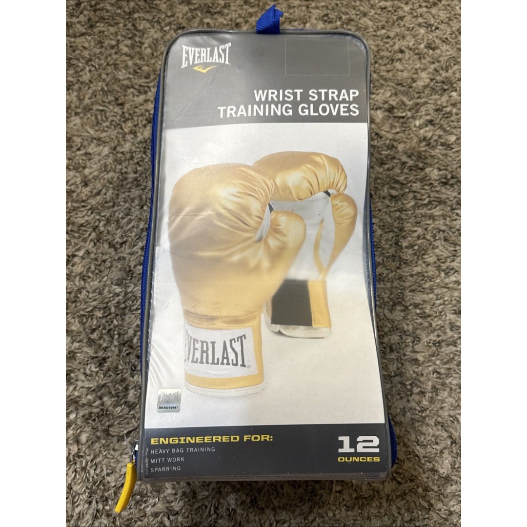 Everlast Boxing 12 Ounce Wrist Strap Training Gloves ‘Gold’ Brand New