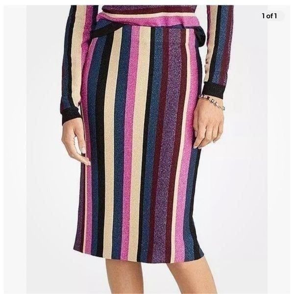 Rachel Roy Dark Pink Stripe Metallic Pencil stretch Skirt Pink Size M NWOT