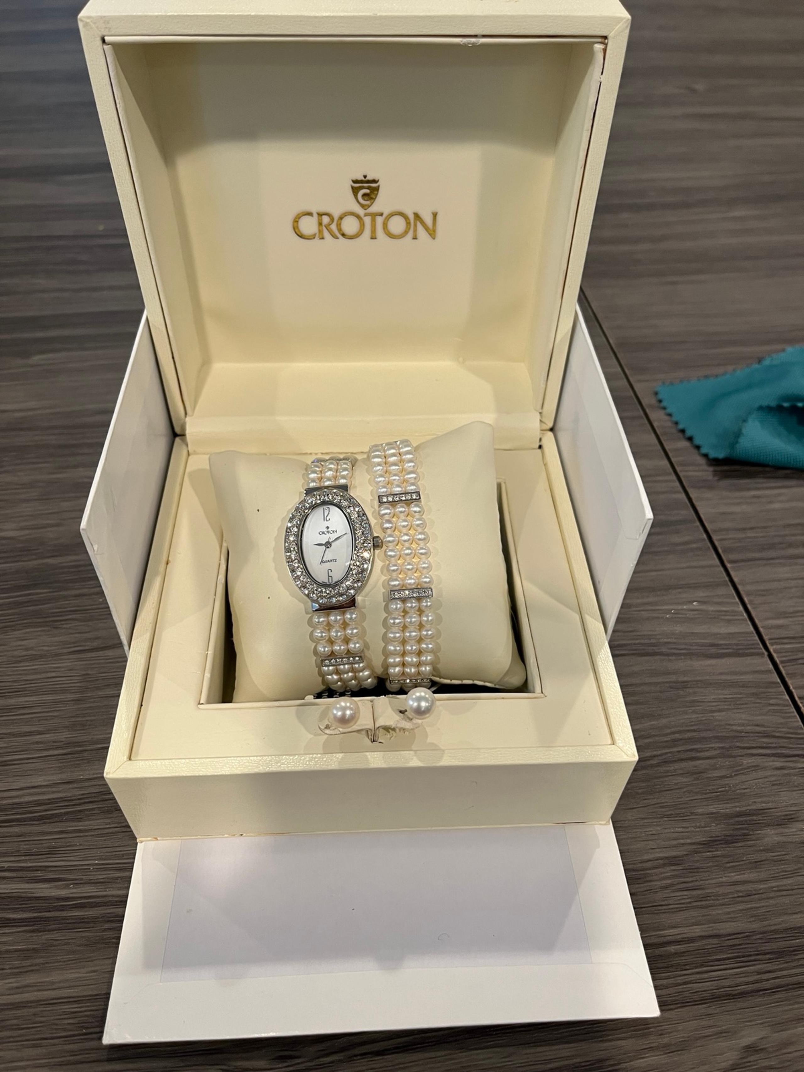 Vintage croton watch bracelet and earring set