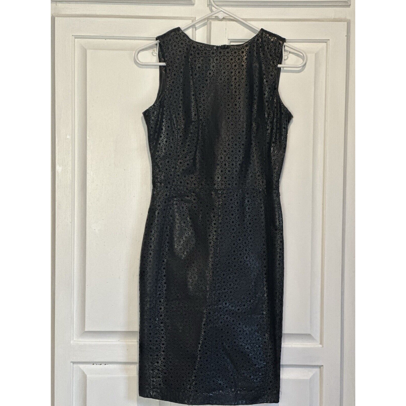 Antonio Melani Black Leather Sheath Dress Size 0 Sleeveless Mini Holiday Party