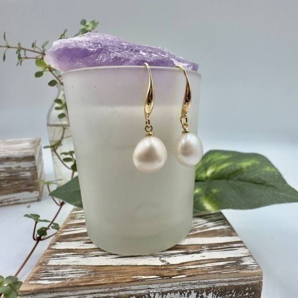 Baroque Pearl Gold Drop Earrings 18K Plated