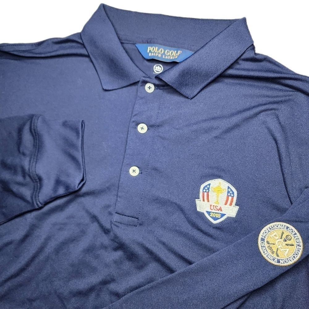Polo Golf Ralph Lauren Mens Large Navy Blue 2018 Ryder Cup Wickering L/S Polo