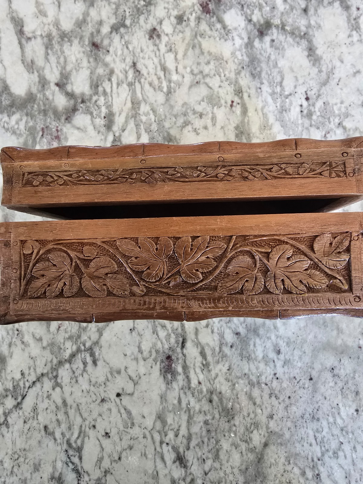 Hand carved wooden trinket box