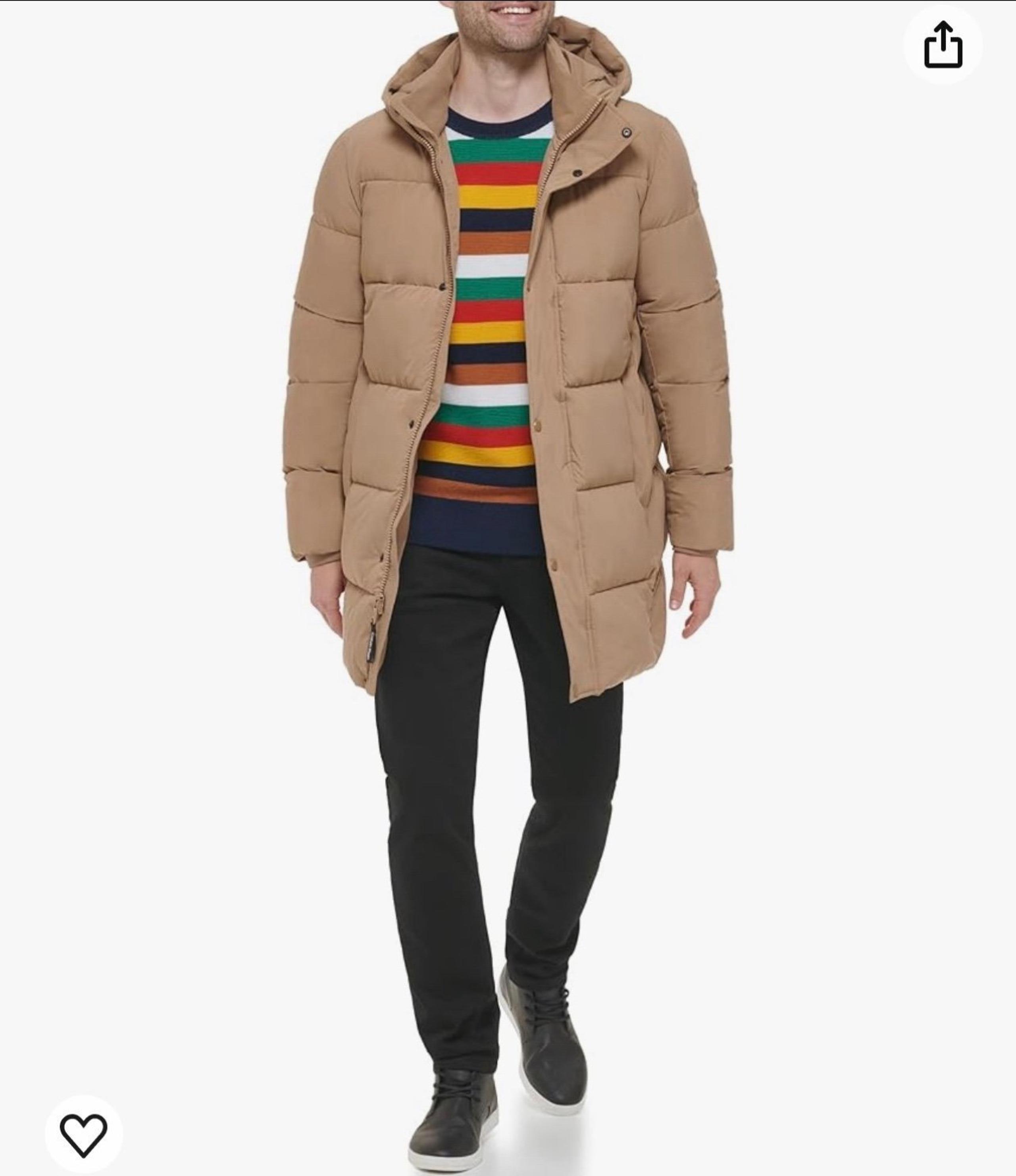 Calvin Klein Men's Long Stretch Puffer Jacket sz M Tan