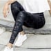 Spanx Women's Faux Leather Mid-Rise Camo Ankle Leggings Black Gray Size Medium