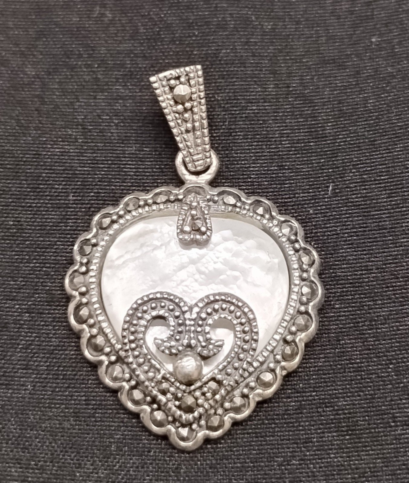 Gorgeous Sterling Silver Mother of Pearl & Marcasite Pendant