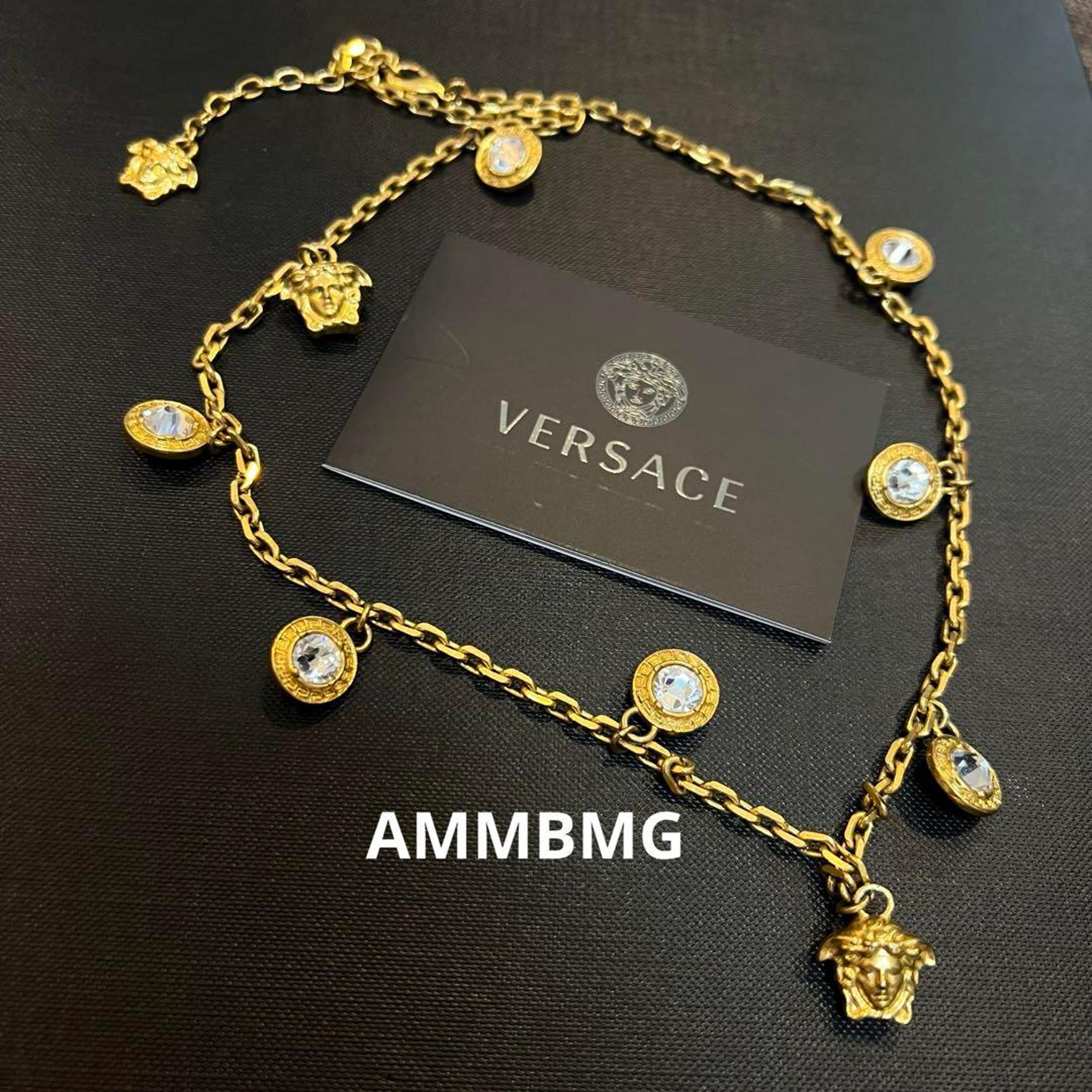 Excellent Condition, Authentic Versace Crystal Medusa Plate Necklace