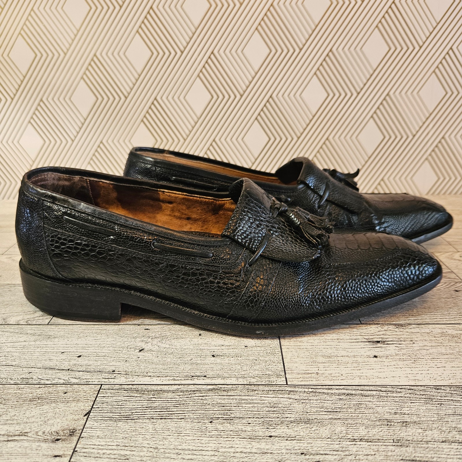 DiStefano Men's Hand Made in Italy Crocodile Tassel Loafers Black Size 8.5
