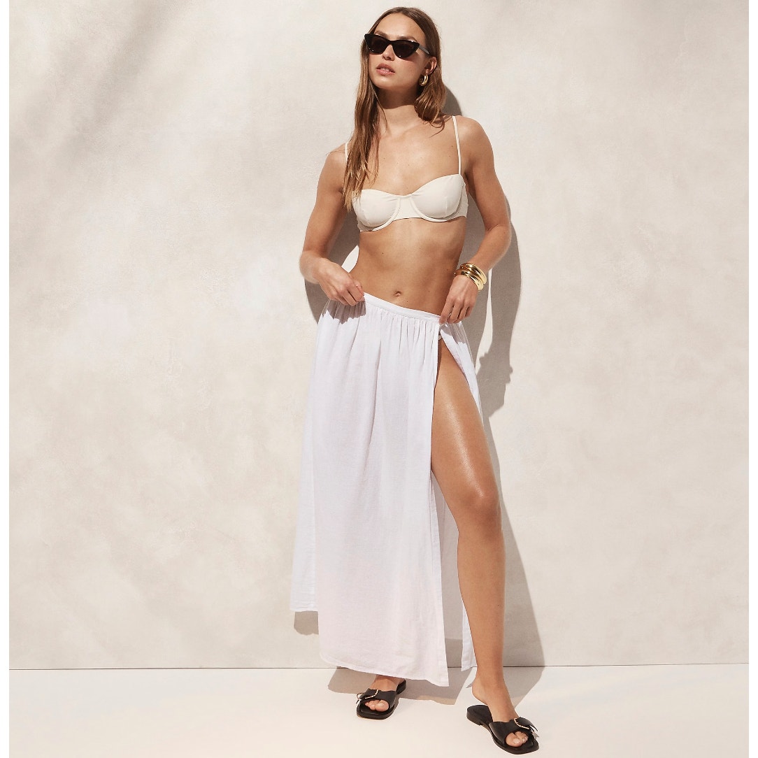J. Crew Beach Cotton Midi Skirt White Slit Wrap Lightweight Breathable XS NWT