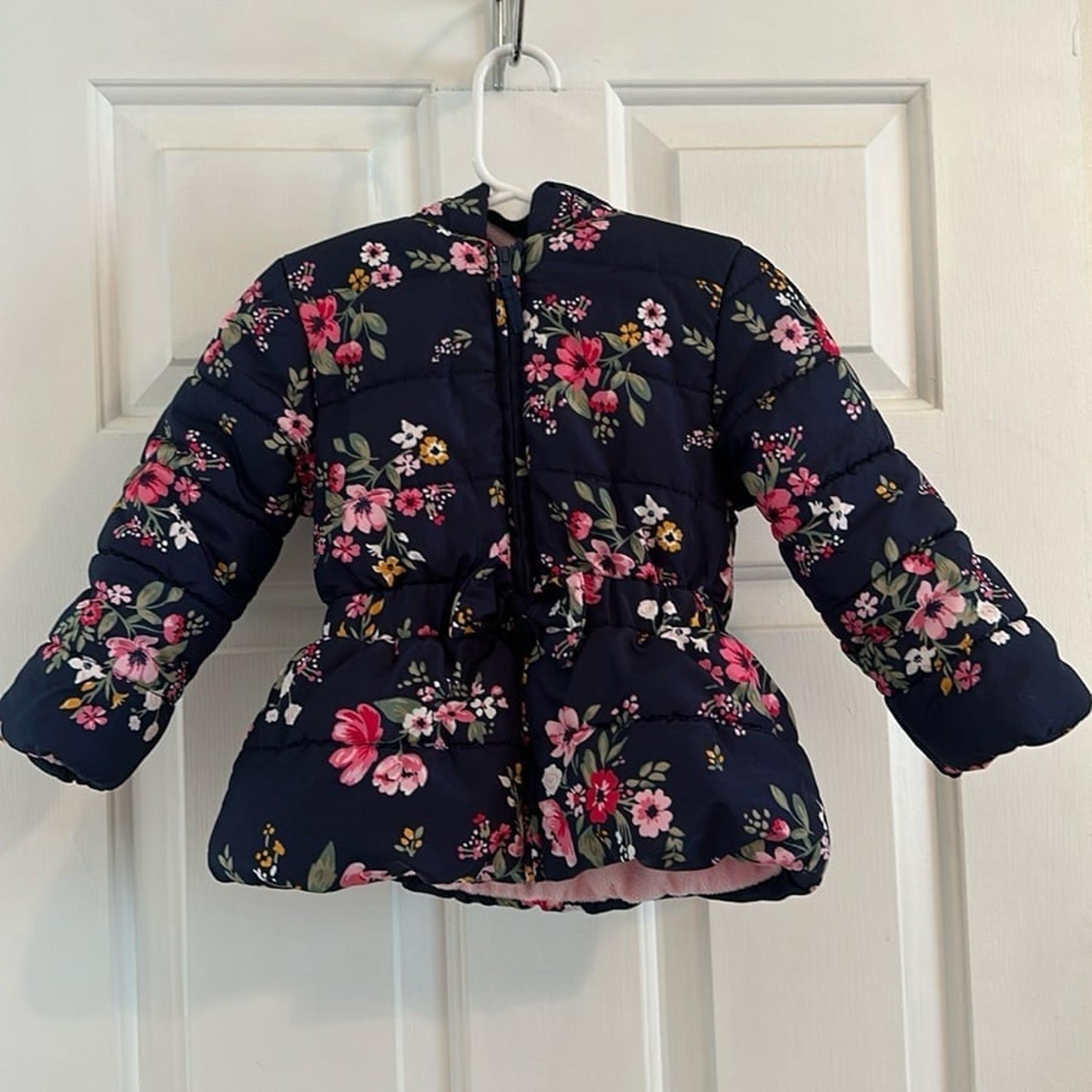 Girls Little Me Hooded Winter Coat, 24 Months, Blue Floral