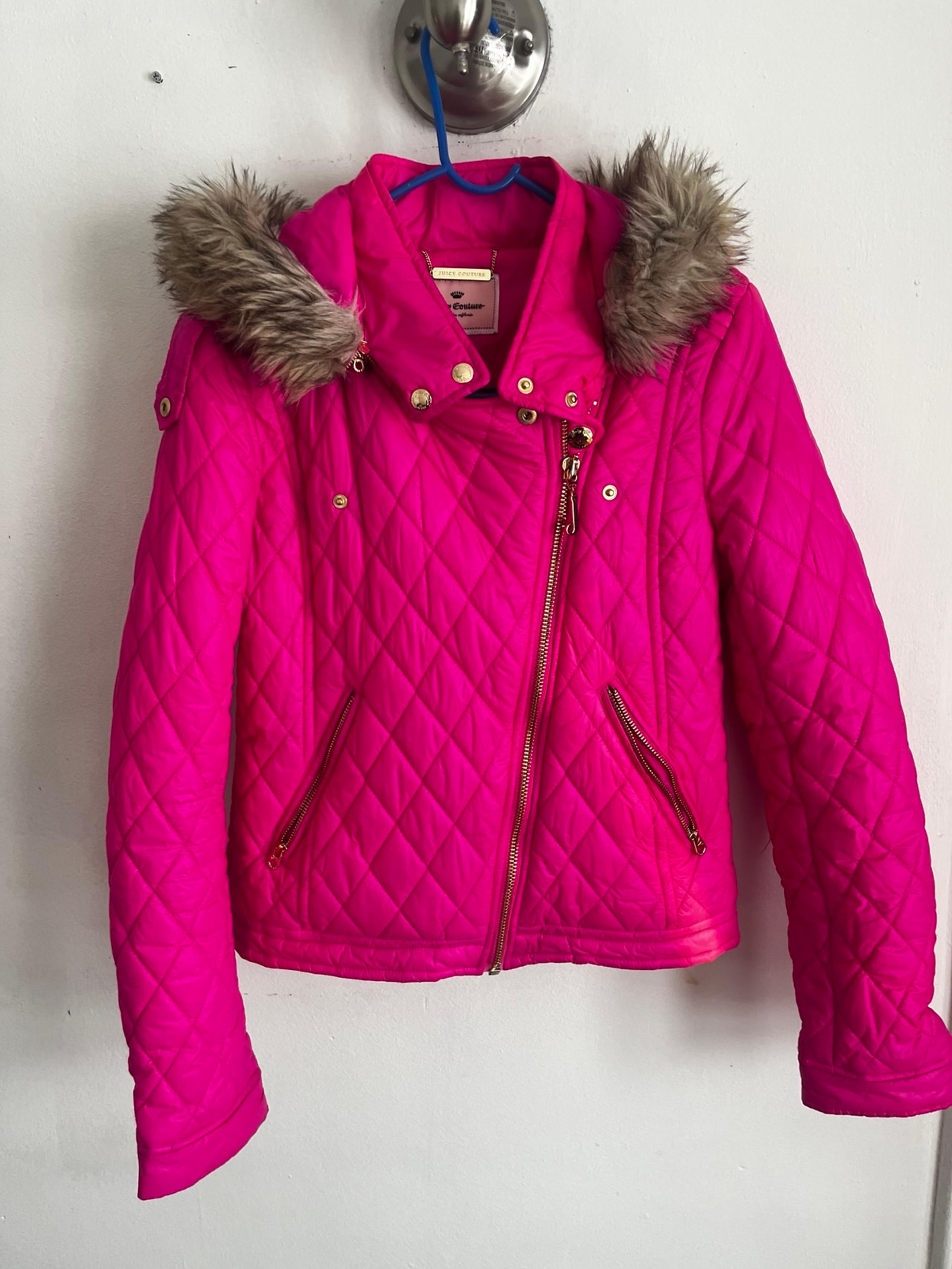 Juicy Couture Pink Quilted Kids Jacket with Faux Fur Trim