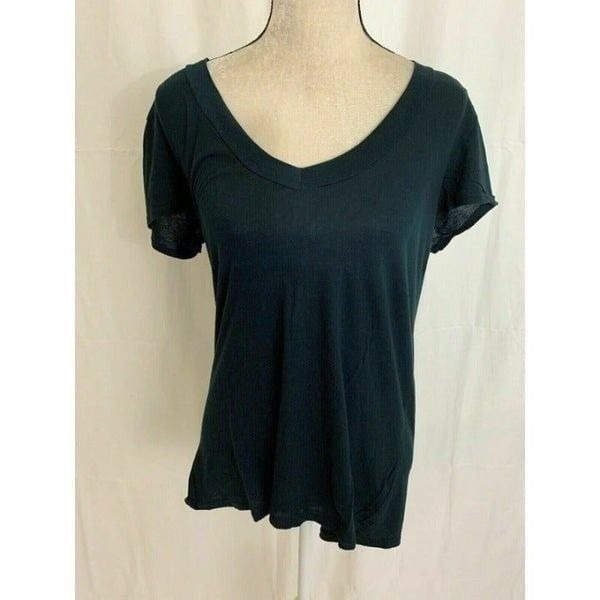 James Perse Womens Solid Black V Neck Short Sleeve Top T Shirt Size 3 Medium