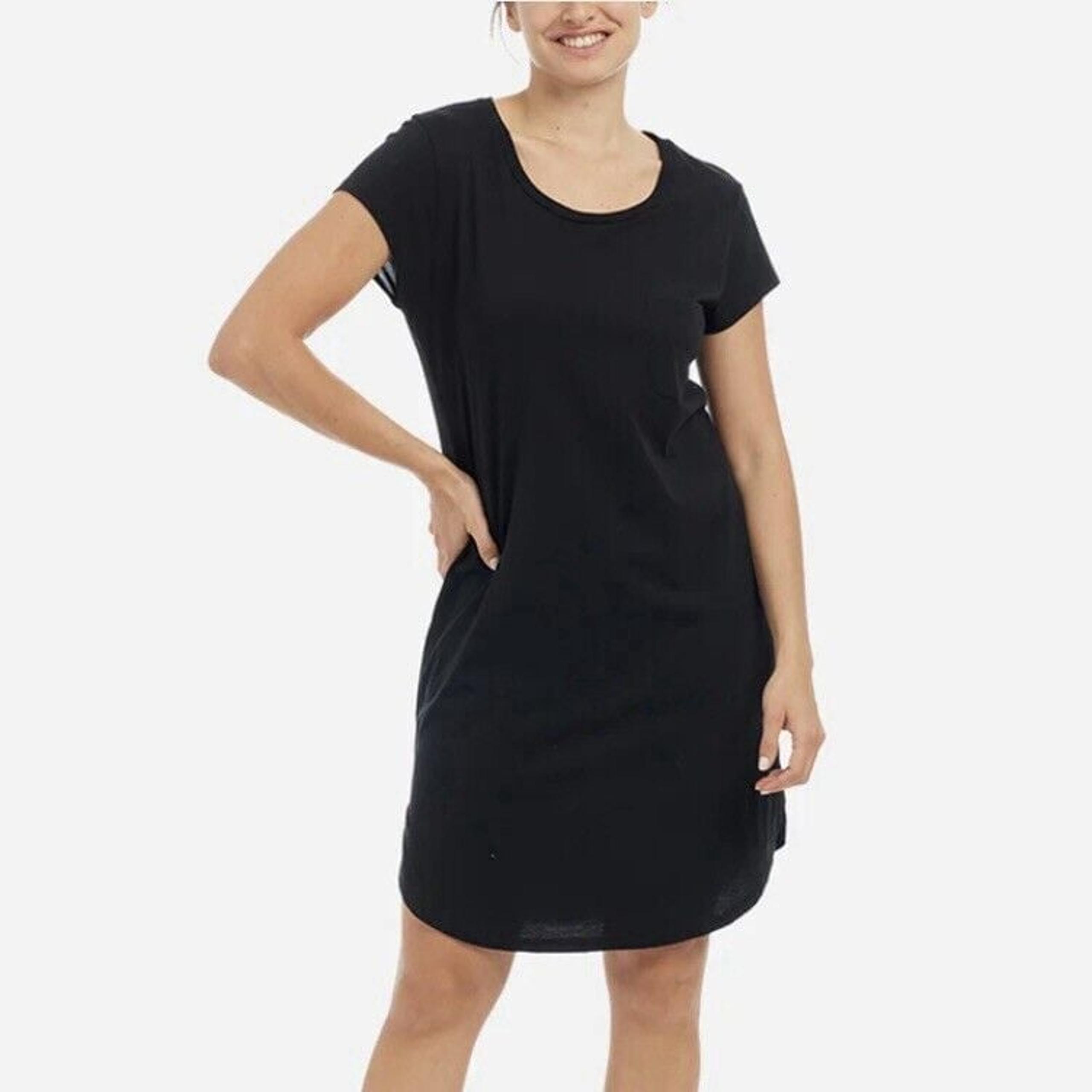Eileen Fisher Black Organic Cotton Spandex Jersey Short Sleeve Dress Size SMALL
