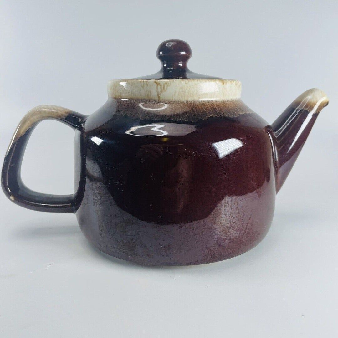 Vintage McCoy Pottery #163 Made in USA Ceramic Brown White Drip Glaze Teapot