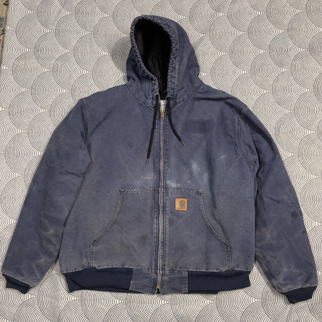 Vtg Carhartt Jacket Quilt Lined Faded Distress Full Zip Hooded Canvas Men 2XL