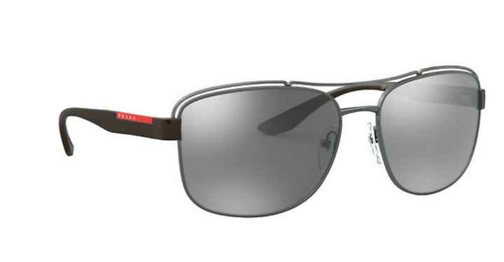 PRADA LINEA ROSSA PS 57VS 5AV09F GUNMETAL-LIGHT GREY MIRROR SILVER SUNGLASSES 61