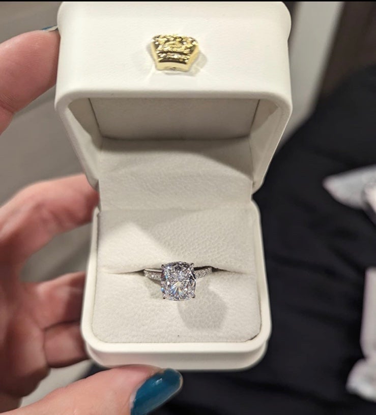 Silver Cushion Cut Simulated Diamond Engagement Ring