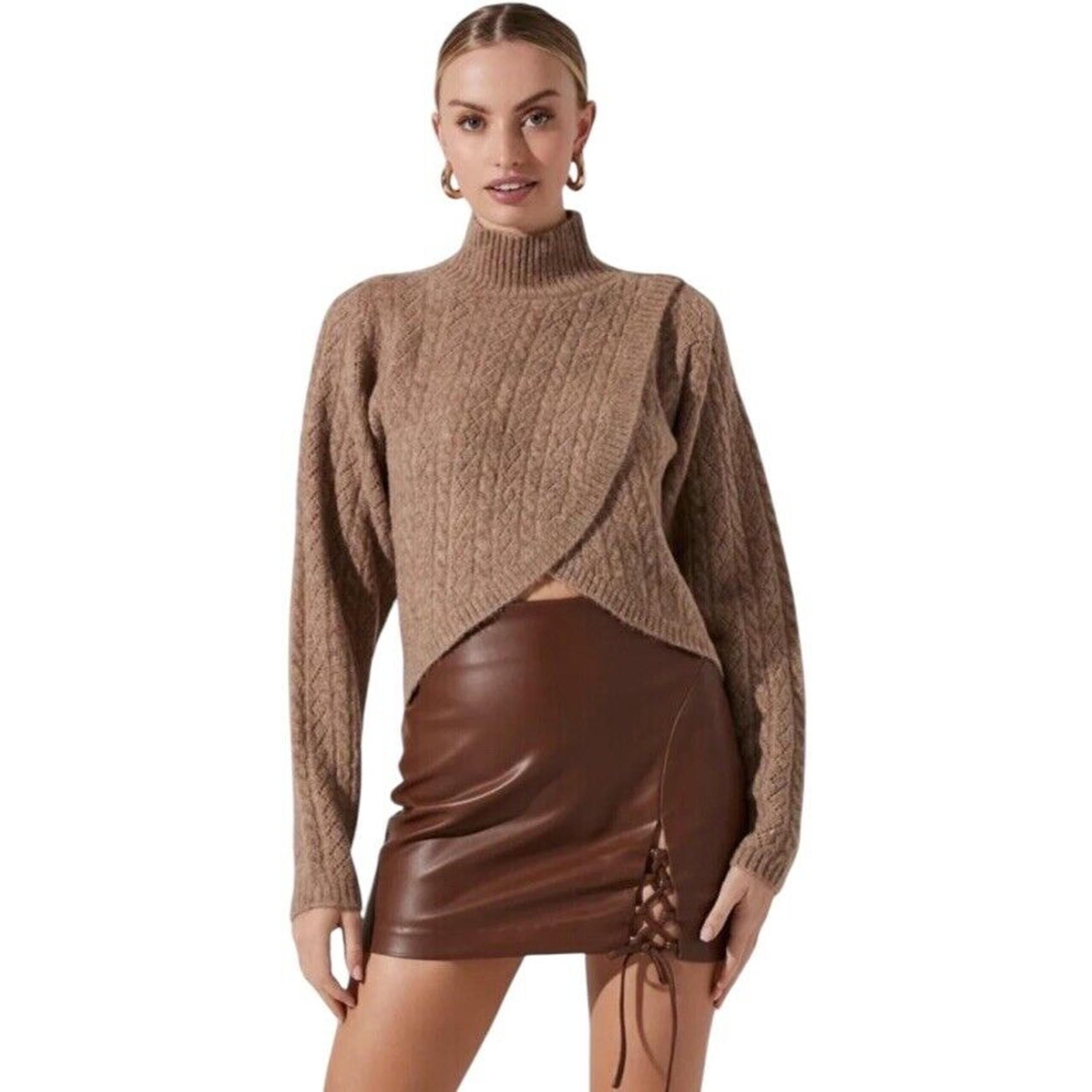 ASTR The Label x Revolve Ember Sweater Women S Mocha Brown Mock Neck Asymmetric