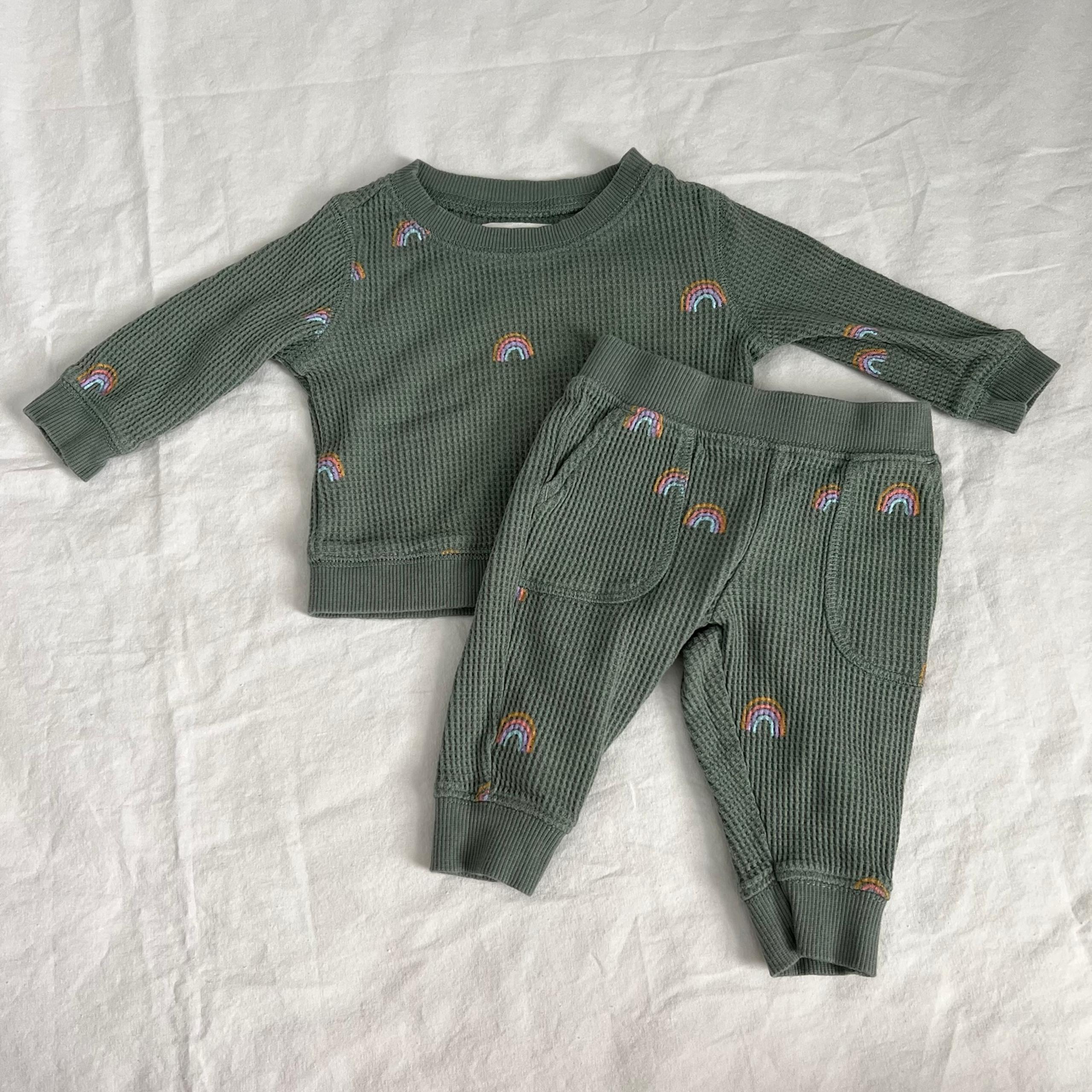 Little Planet by Carters Green Waffle Knit Set 3m
