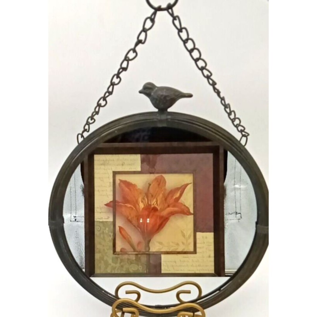 Park Hill Collection Hanging Black 12 Bird Round Metal Mirror With Chain
