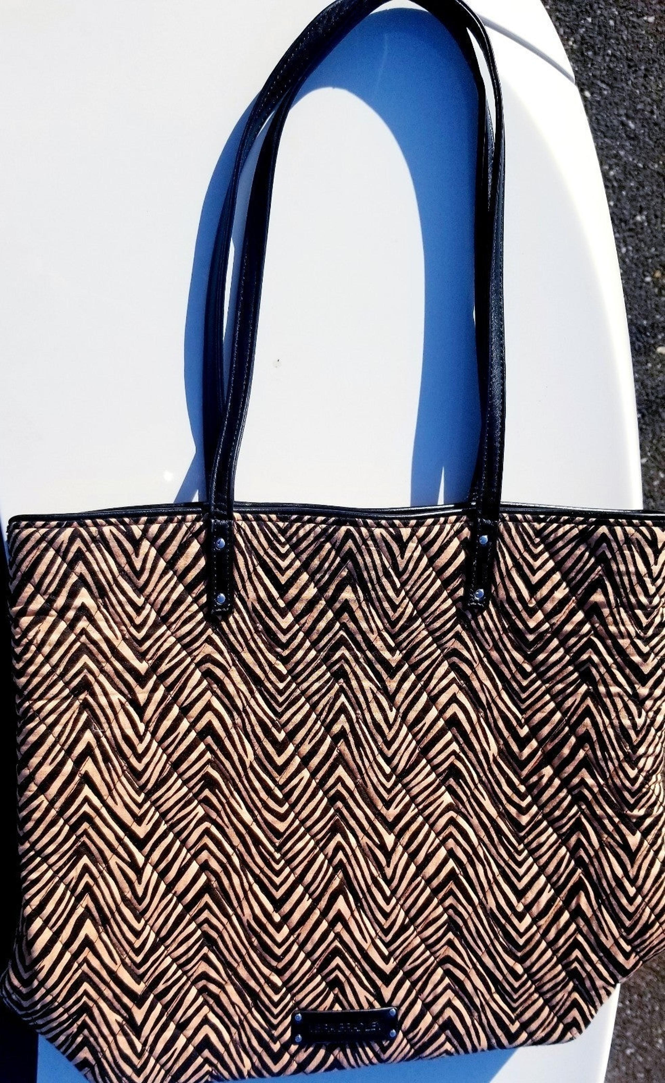 Vera Bradley Brown Black large animal zebra print tote handbag Purse