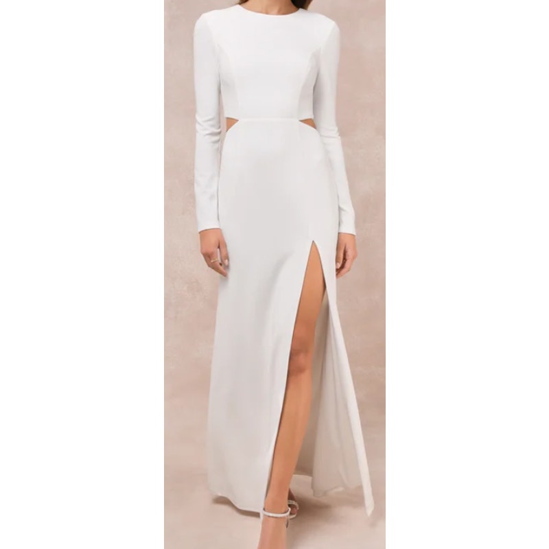 LULU'S S Going for the Wow White Long Sleeve Cutout Wedding Maxi Dress NEW B103