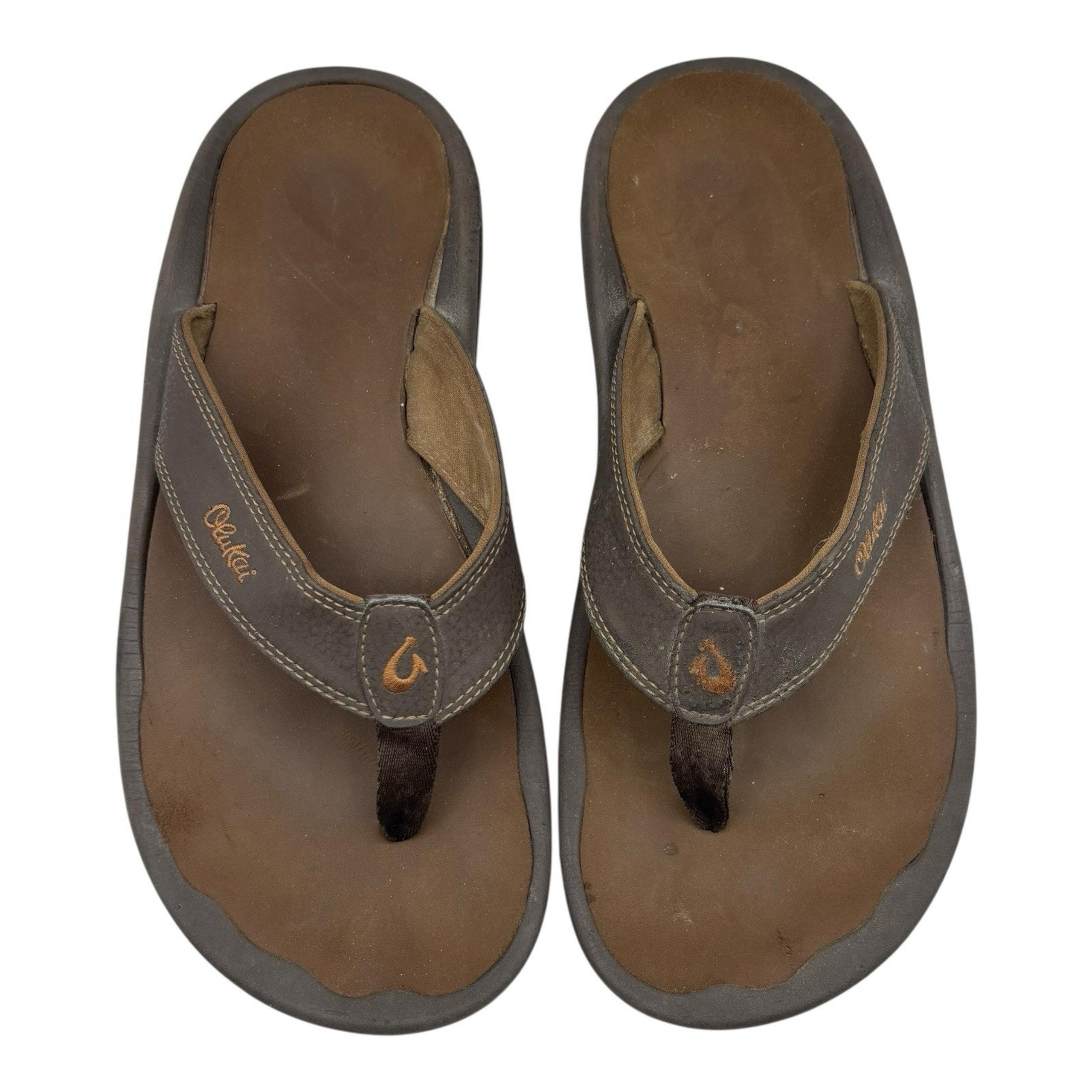 Olukai Mens 11 Ohana Sandals Brown Thongs Flip Flops Beach Pool Shoes