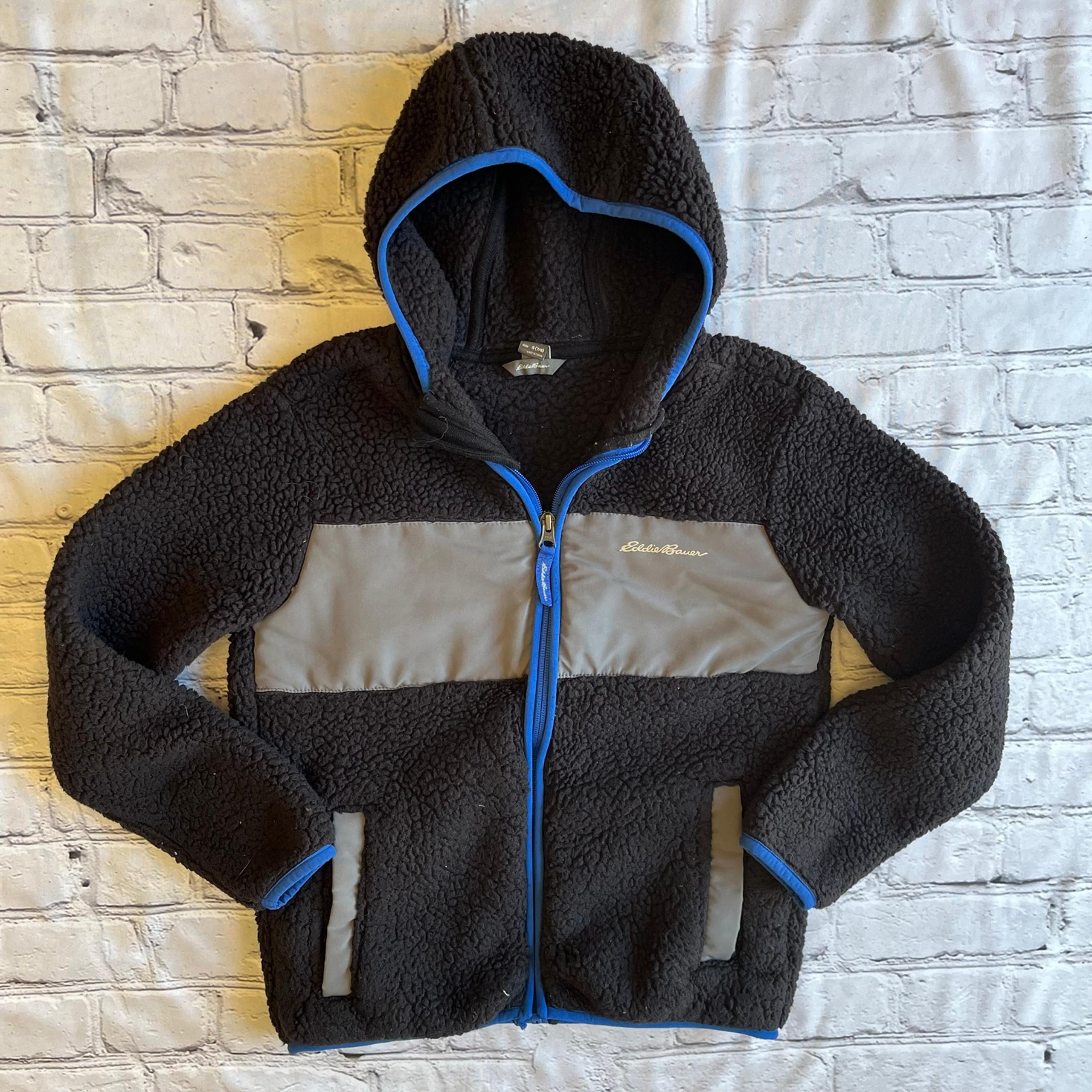 Eddie Bauer Kids Small Black Fuzzy Fleece Jacket Full Zip Size 7/8 Outdoor Boys