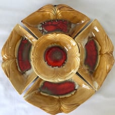 Vintage California Pottery Lazy Susan MCM Set B273 Brown Red Orange Yellow
