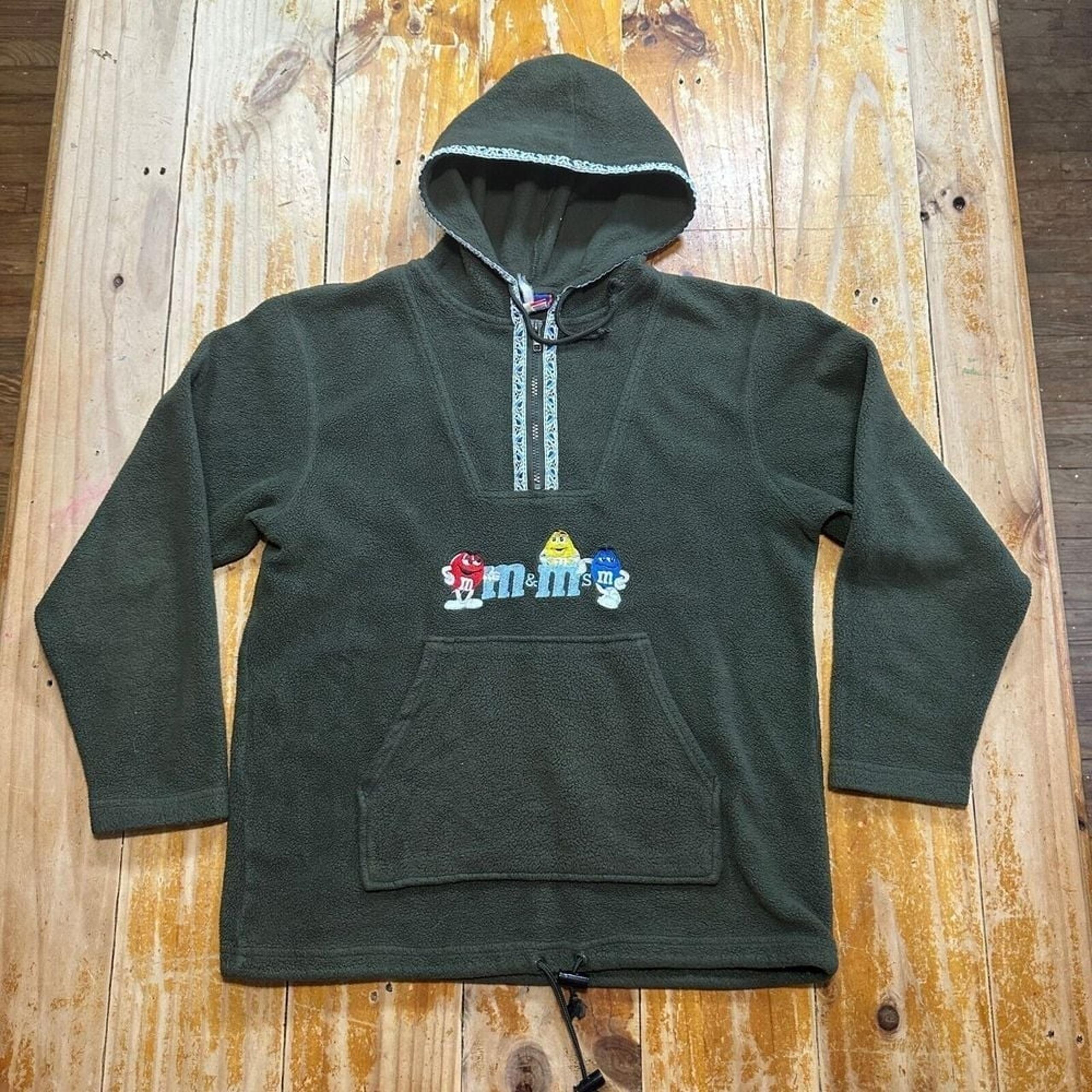 Vintage M&Ms Hoodie Womens Large Green Fleece Floral Embroidered 1/4 Zip 90s Y2K