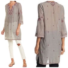 Johnny Was Gray Ava Flare Sleeve Tunic size S