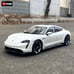 Burago 1:24 Porsche Taycan Turbo S: White/Blue Sports Car Die Cast -pp