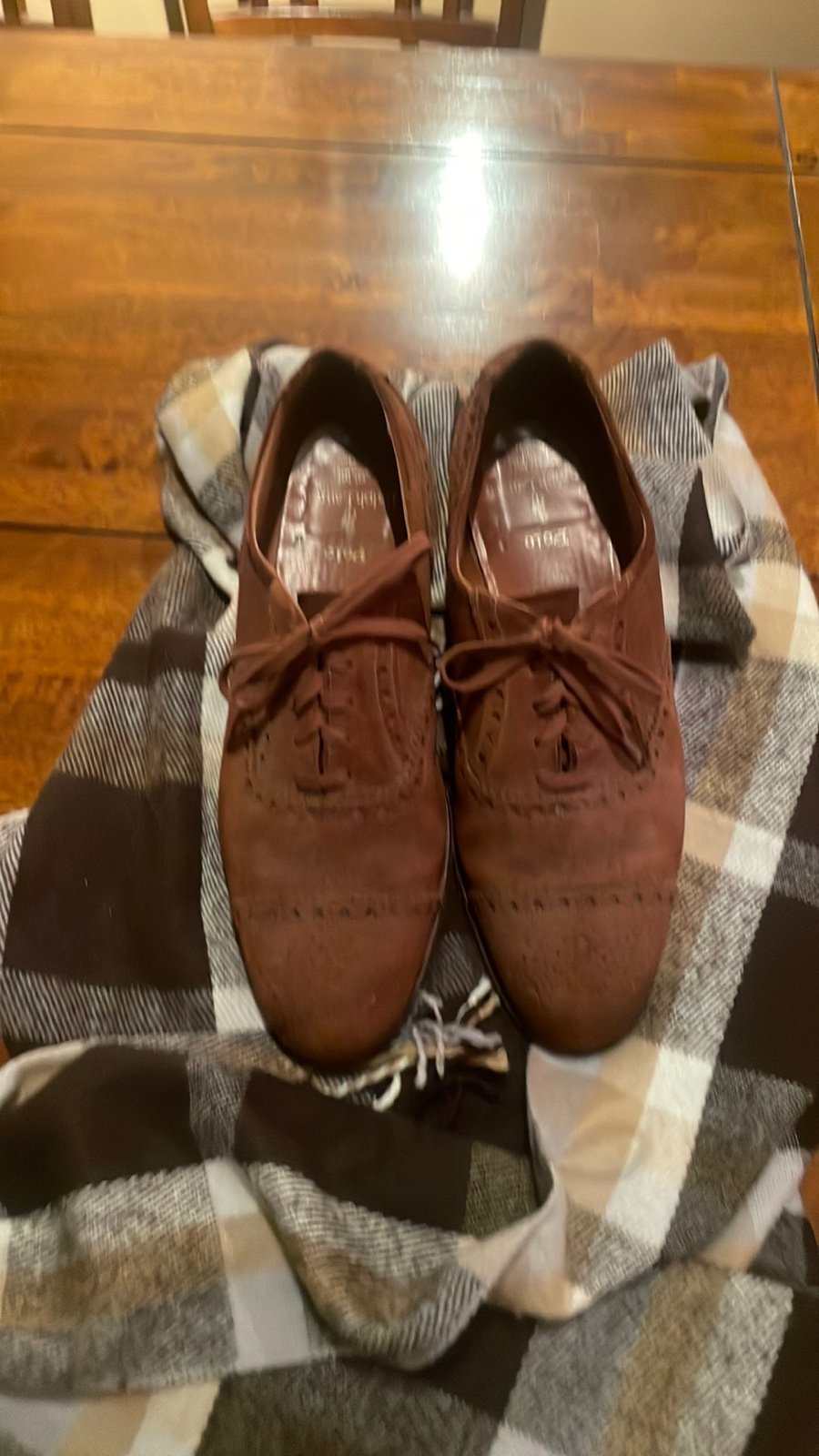 Polo Ralph Lauren brown suede punched cap toe medallion size 10