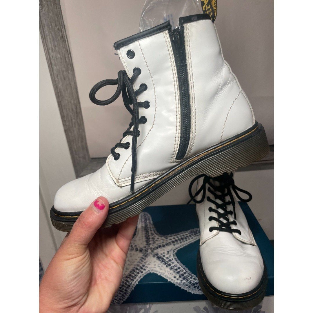 Dr Doc Martens 1460J Combat Boots Womens 5 Mens 4 White Leather Lace Up Side Zip