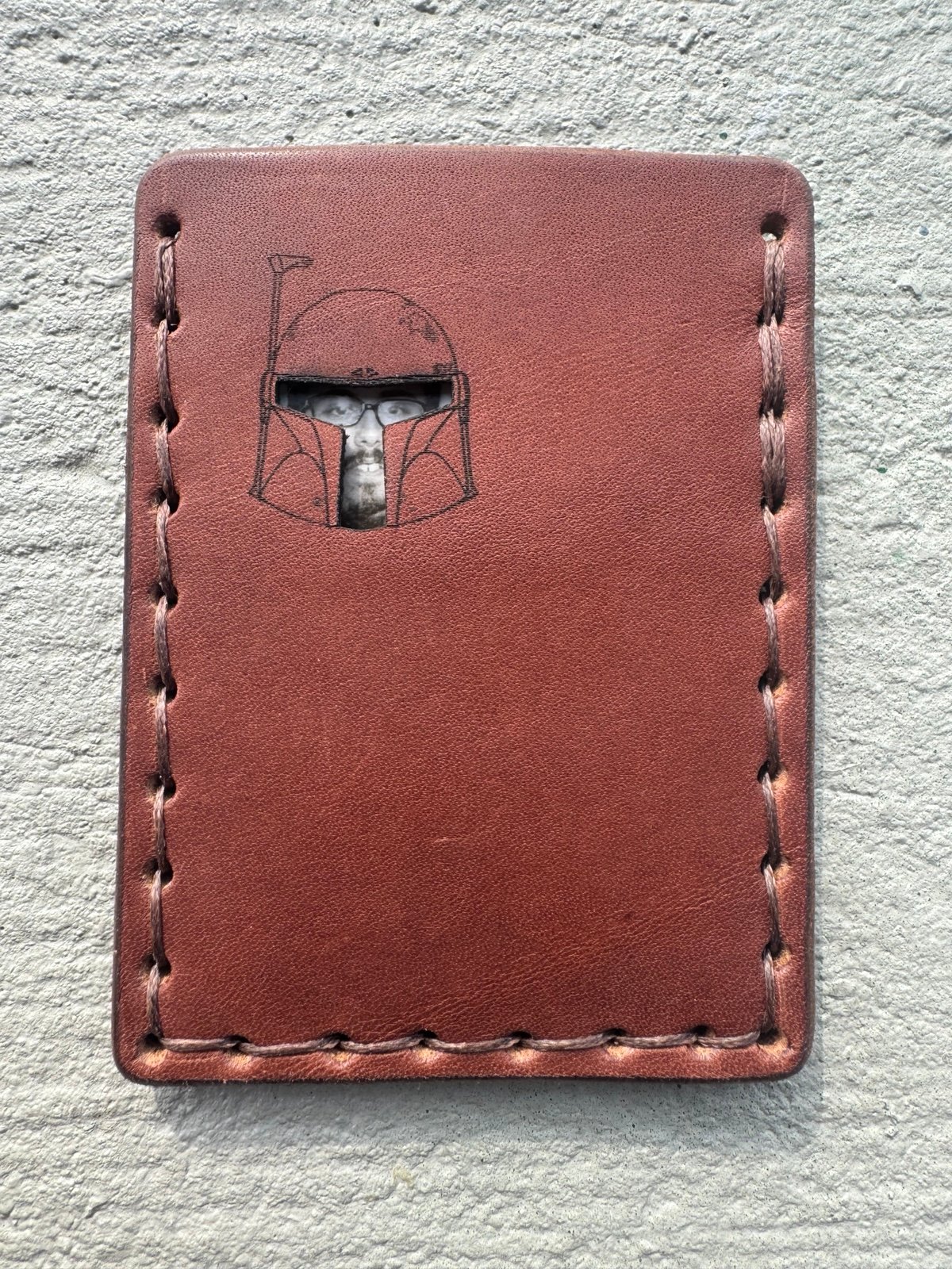 Vertical Brown Boba Fett, 2 Pocket Cardholder Wallet, 3x4 Inches, Handmade