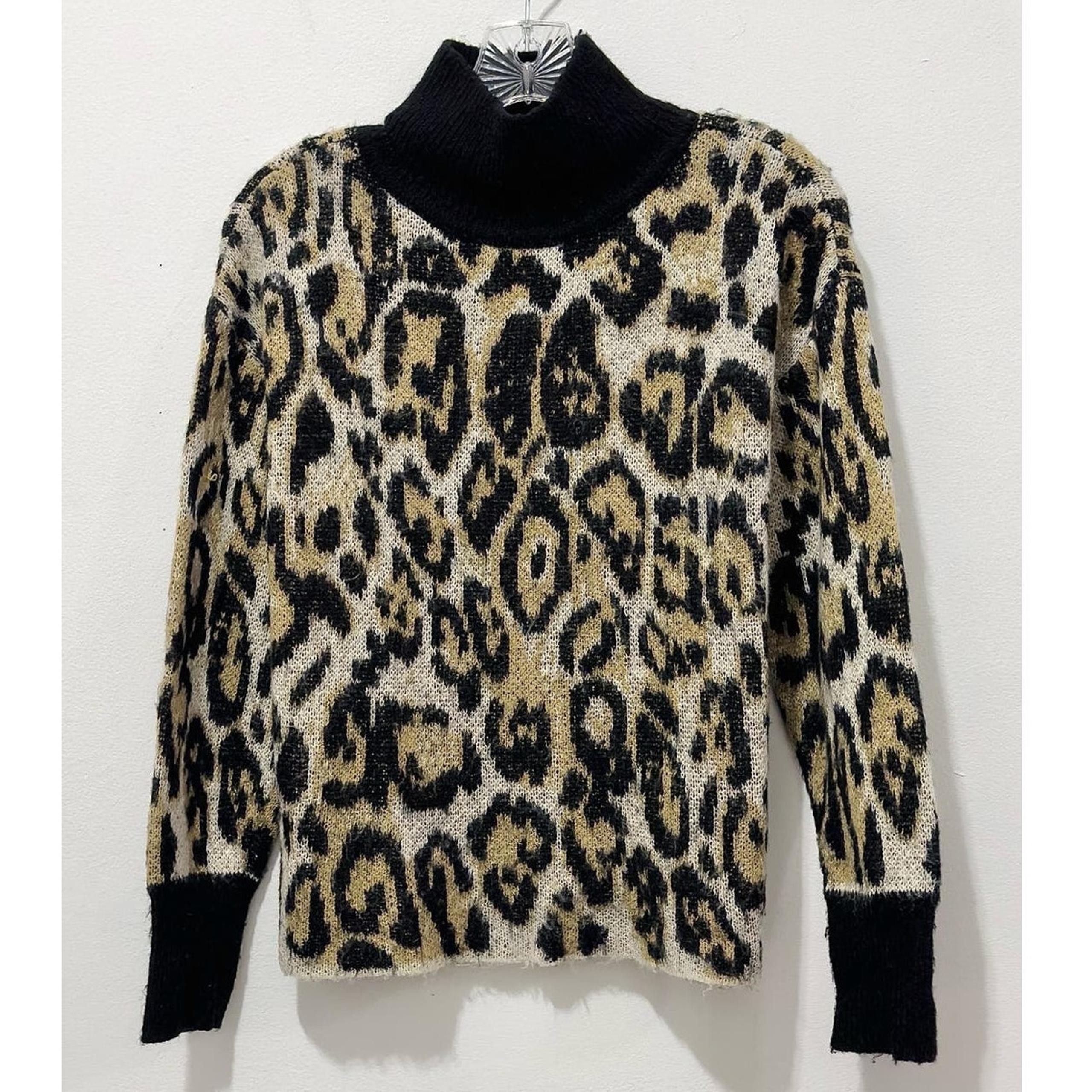 Vince Camuto - Women's Mock-neck, Fuzzy, Cheetah Print Sweater (size XS)