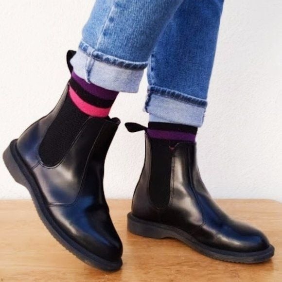 Dr. Martens Women's Shiny Black Flora Chelsea Combat & Moto Boots Size 6