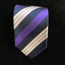 New Versace Silk British Purple Off White and Navy Diagonal Stripe Tie