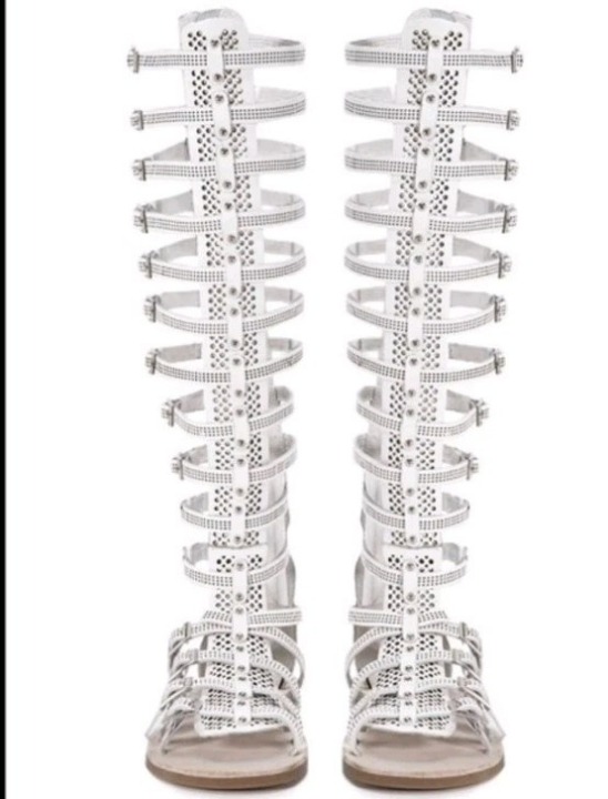 Size 6.5 Jeffrey Campbell Izmara Tall White Gladiator Sandals Adjustable Buckle